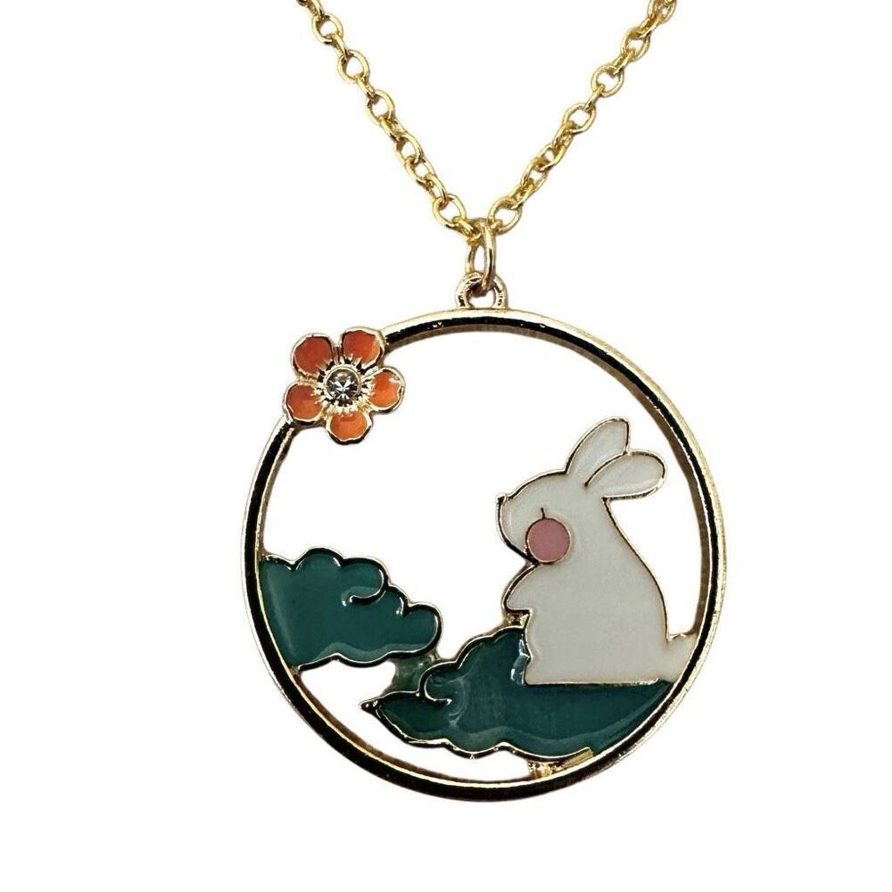 Bunny in the Clouds Gold-Tone Enamel Necklace